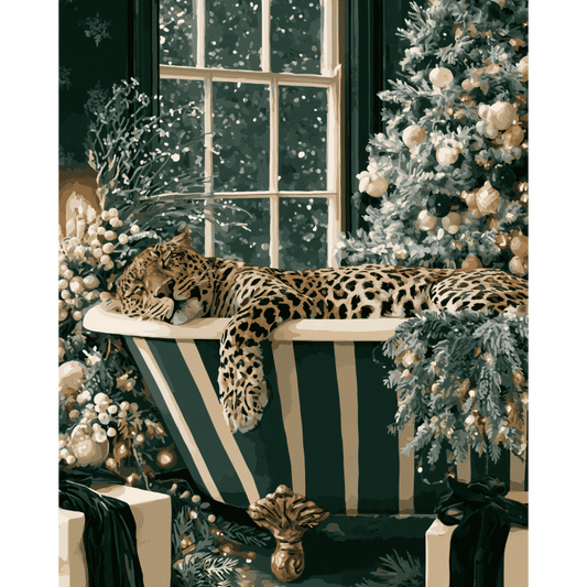 Malen nach Zahlen - Winterbad des Leoparden