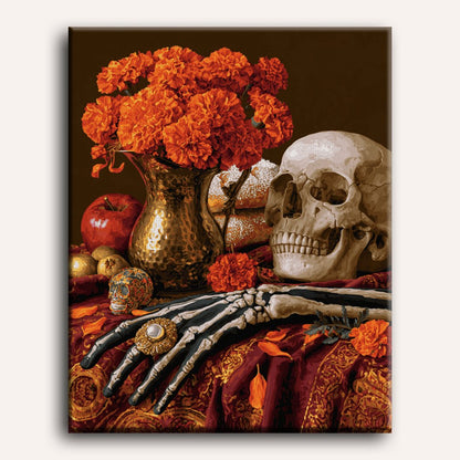 Malen nach Zahlen - Ringelblumen-Schädelaltar