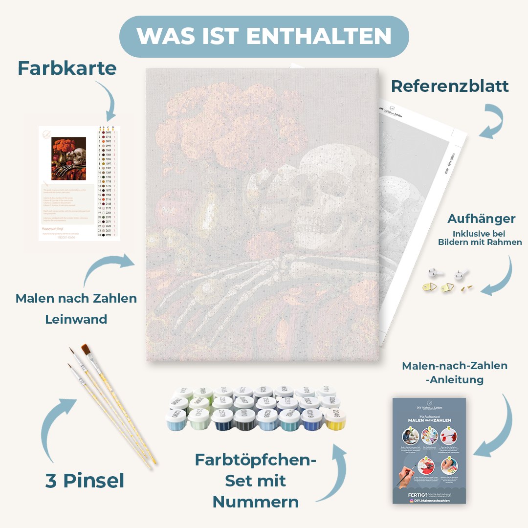 Malen nach Zahlen - Ringelblumen-Schädelaltar