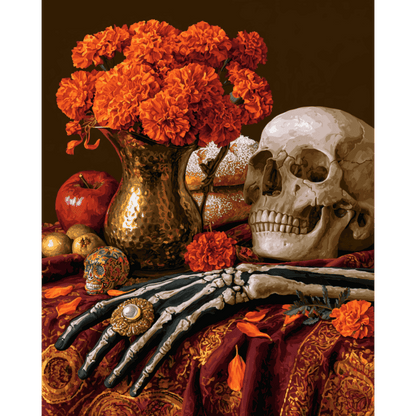 Malen nach Zahlen - Ringelblumen-Schädelaltar