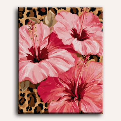 Malen nach Zahlen - Hibiskus auf Leopardenmuster
