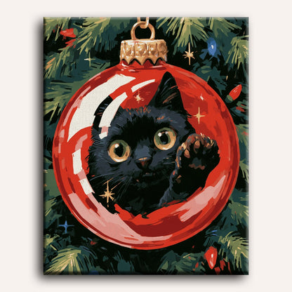 Malen nach Zahlen - Schwarze Katze in der Christbaumkugel