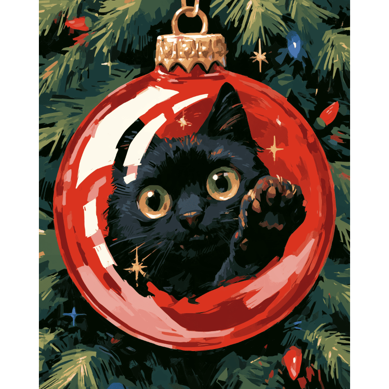 Malen nach Zahlen - Schwarze Katze in der Christbaumkugel