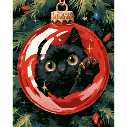 Malen nach Zahlen - Schwarze Katze in der Christbaumkugel