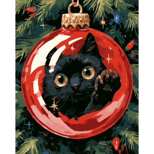 Malen nach Zahlen - Schwarze Katze in der Christbaumkugel