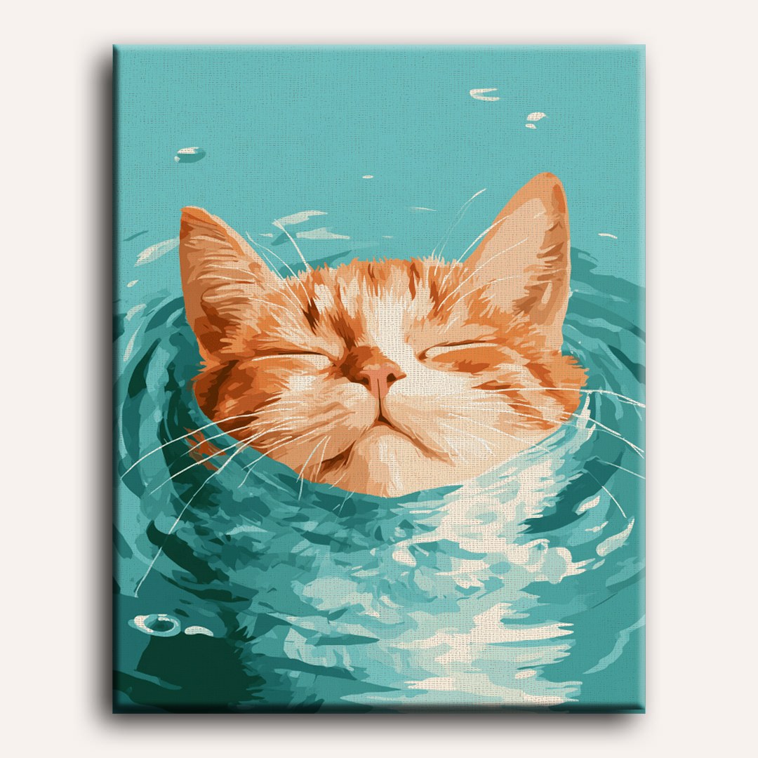 Malen nach Zahlen - Schwimmende Ingwerkatze