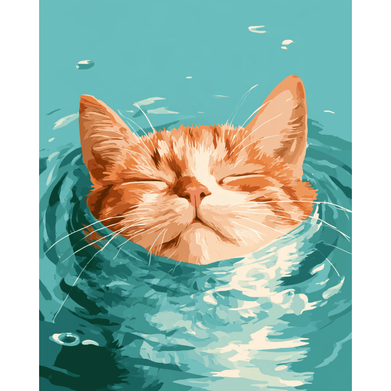 Malen nach Zahlen - Schwimmende Ingwerkatze