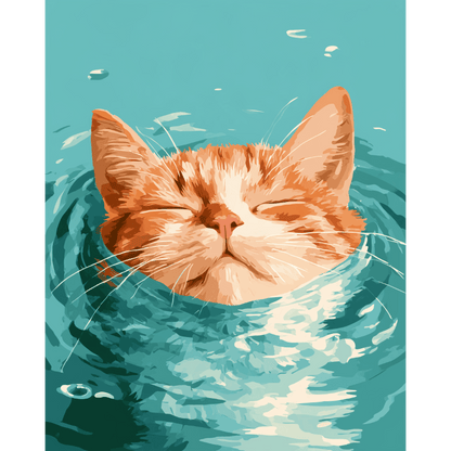 Malen nach Zahlen - Schwimmende Ingwerkatze
