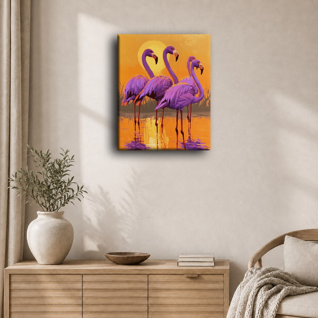 Malen nach Zahlen - Violetter Flamingo in der Dämmerung