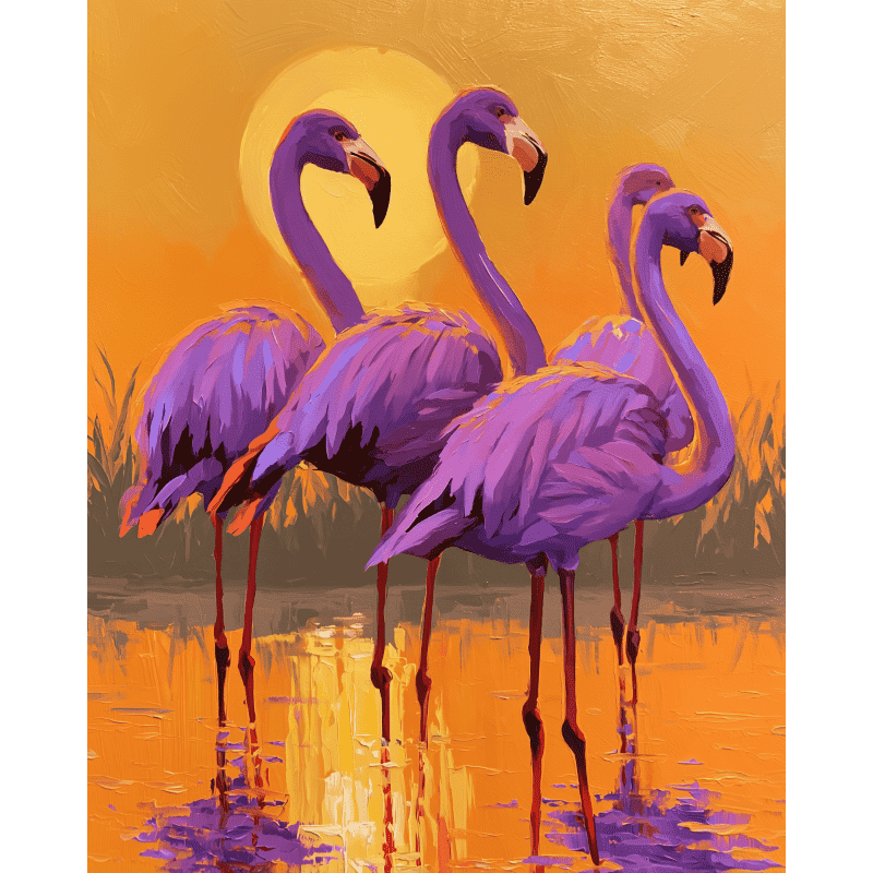 Malen nach Zahlen - Violetter Flamingo in der Dämmerung