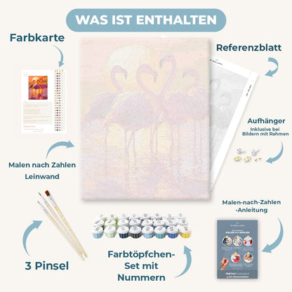 Malen nach Zahlen - Flamingo-Trio in der Dämmerung