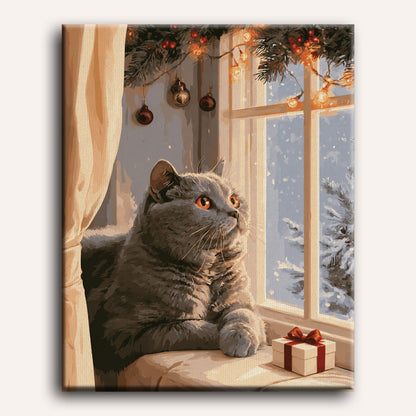 Malen nach Zahlen - Weihnachtswache einer Katze