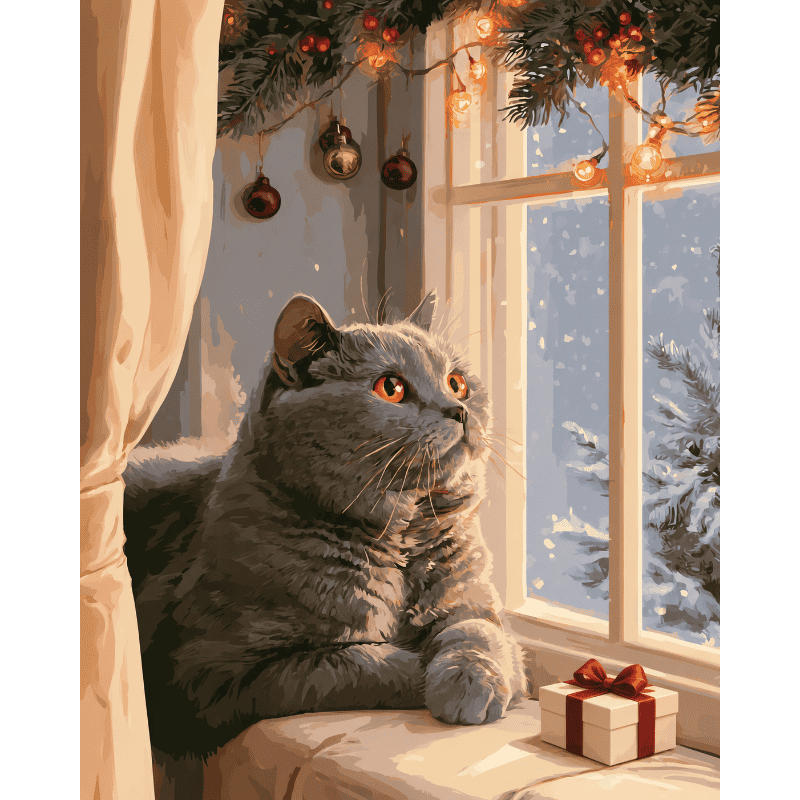 Malen nach Zahlen - Weihnachtswache einer Katze