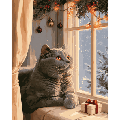 Malen nach Zahlen - Weihnachtswache einer Katze