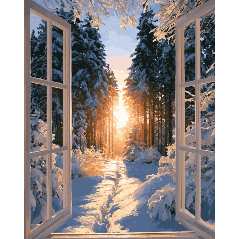 Malen nach Zahlen - Fenster zum Winterwald