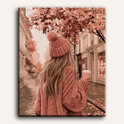Malen nach Zahlen - Rosa Mantel, Herbststraßen