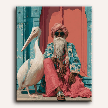 Malen nach Zahlen - Der Sadhu und der Pelikan