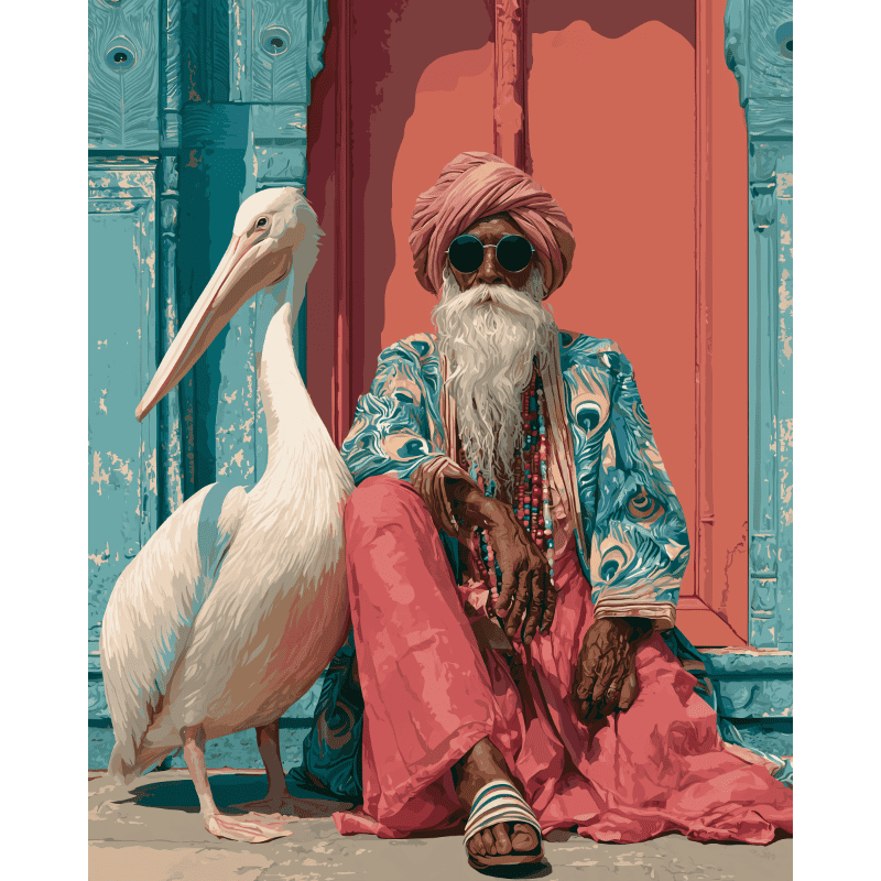 Malen nach Zahlen - Der Sadhu und der Pelikan