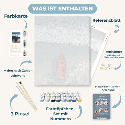 Malen nach Zahlen - Rotes Boot, weiße Wellen