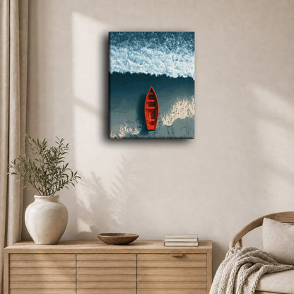Malen nach Zahlen - Rotes Boot, weiße Wellen