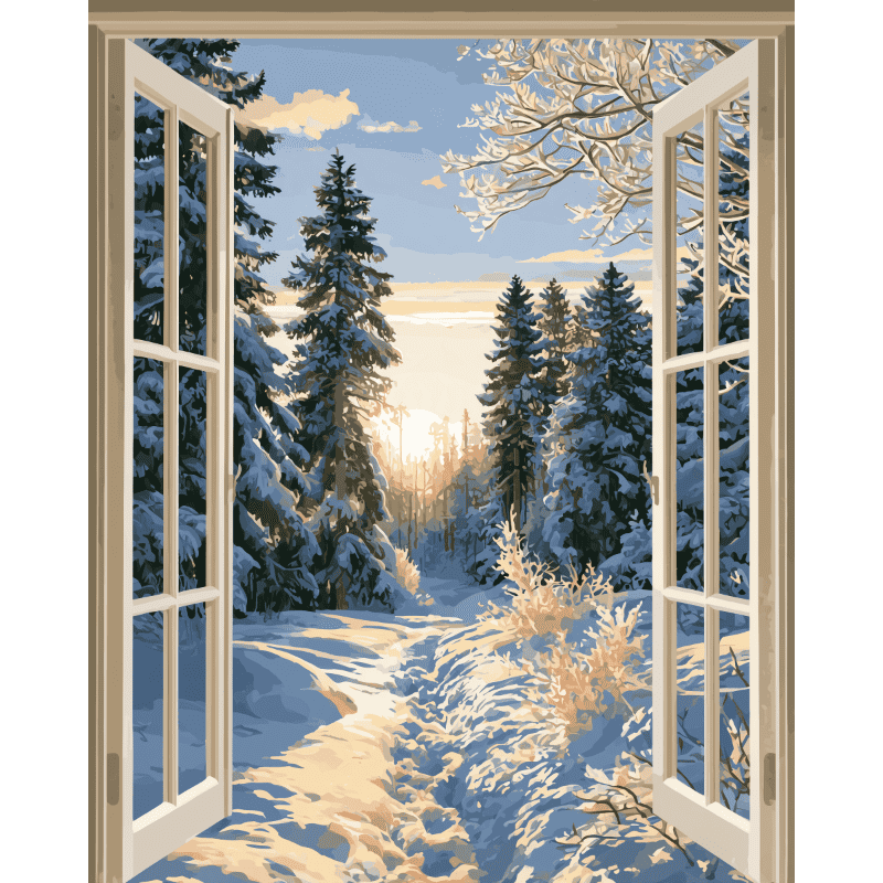 Malen nach Zahlen - Offenes Fenster, Winterpfad