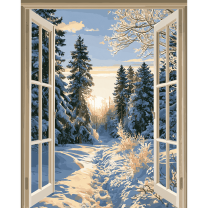 Malen nach Zahlen - Offenes Fenster, Winterpfad