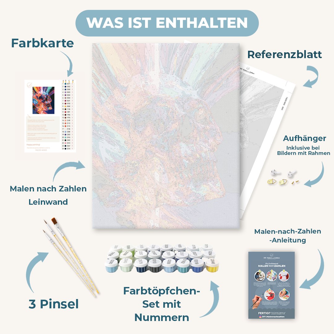 Malen nach Zahlen - Schädel im Regenbogenlicht
