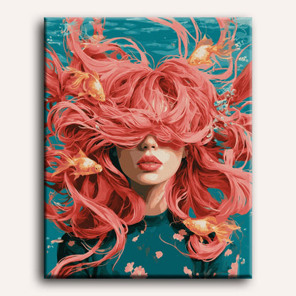 Malen nach Zahlen - Rosa Haar, goldene Flossen