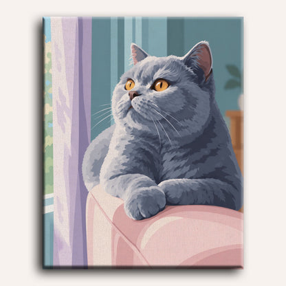 Malen nach Zahlen - Neugierige graue Katze