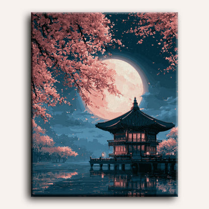 Malen nach Zahlen - Blühender Pavillon im Mondlicht