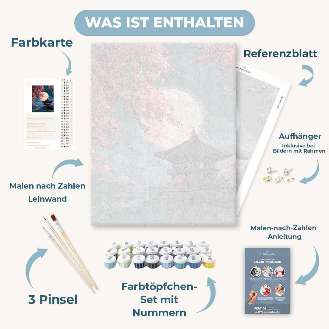 Malen nach Zahlen - Blühender Pavillon im Mondlicht