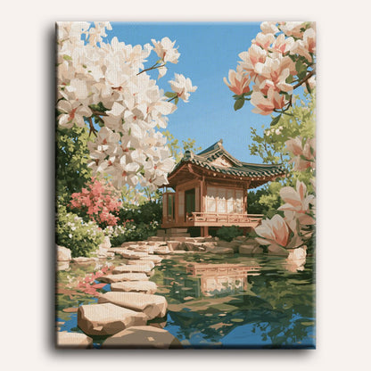 Malen nach Zahlen - Magnolien-Teichpavillon
