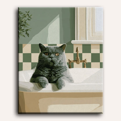 Malen nach Zahlen - Katze auf dem Badewannenrand