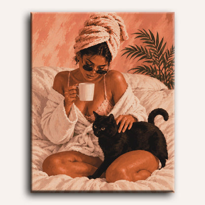 Malen nach Zahlen - Morgenkaffee & eine Katze