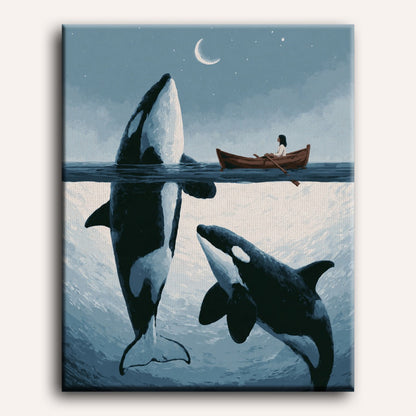 Malen nach Zahlen - Orcas im Mondlicht