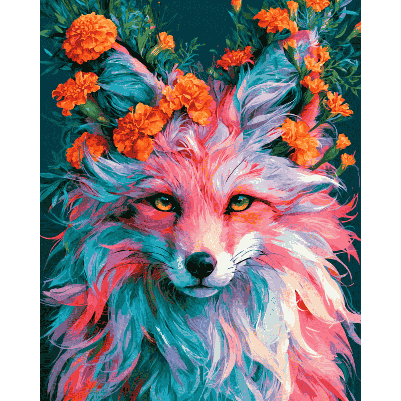 Malen nach Zahlen - Fuchs mit Ringelblumenkrone