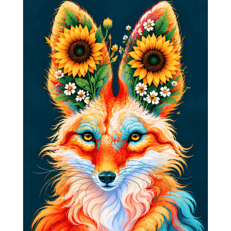 Malen nach Zahlen - Fuchs mit Sonnenblumenkrone