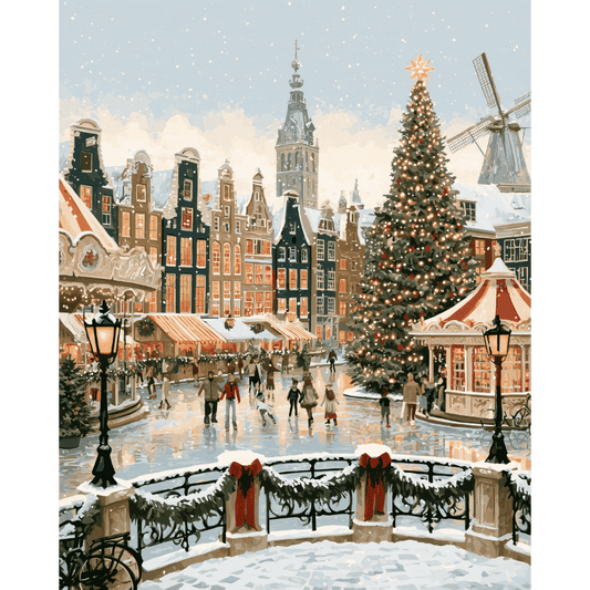 Malen nach Zahlen - Weihnachtsmarkt, holländische Giebel