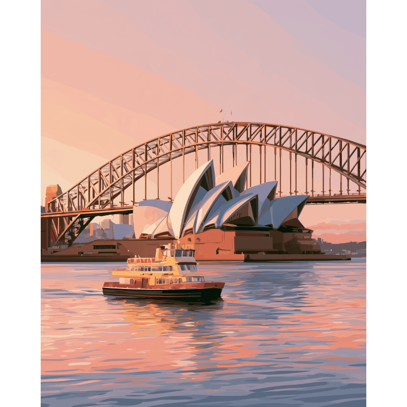 Malen nach Zahlen - Fähre im rosa Sonnenuntergang