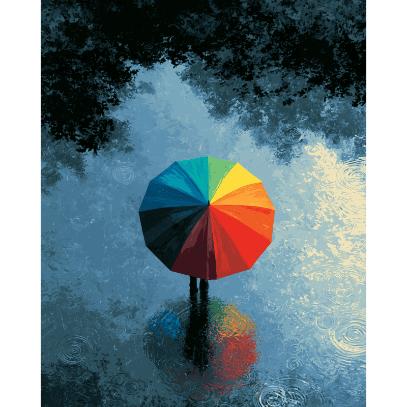 Malen nach Zahlen - Regenbogenrad in der Pfütze