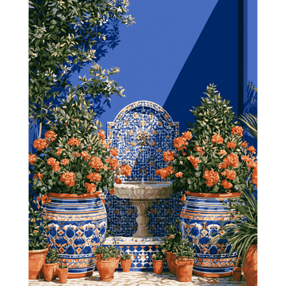 Malen nach Zahlen - Azulejo-Brunnen & Orangenblüten