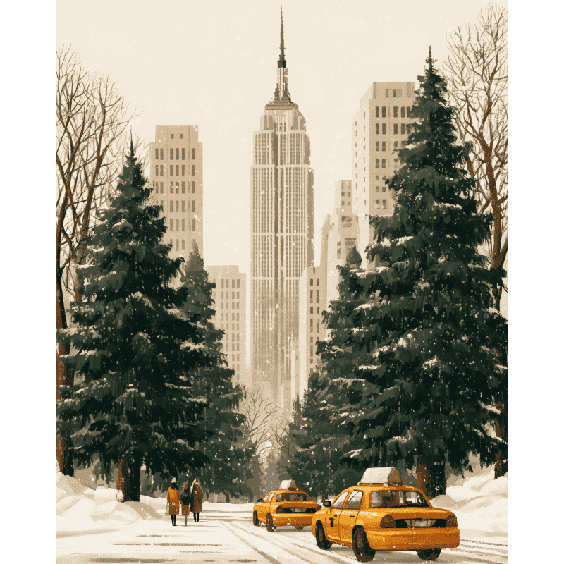 Malen nach Zahlen - Bernsteinfarbene Taxis, Winterboulevard