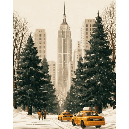 Malen nach Zahlen - Bernsteinfarbene Taxis, Winterboulevard