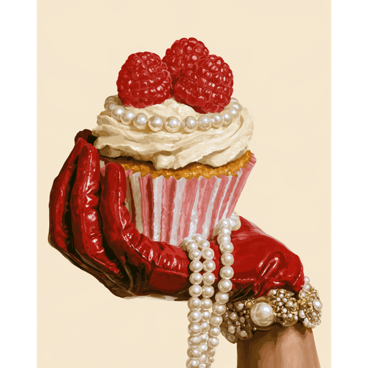 Malen nach Zahlen - Himbeer-Cupcake in roten Handschuhen