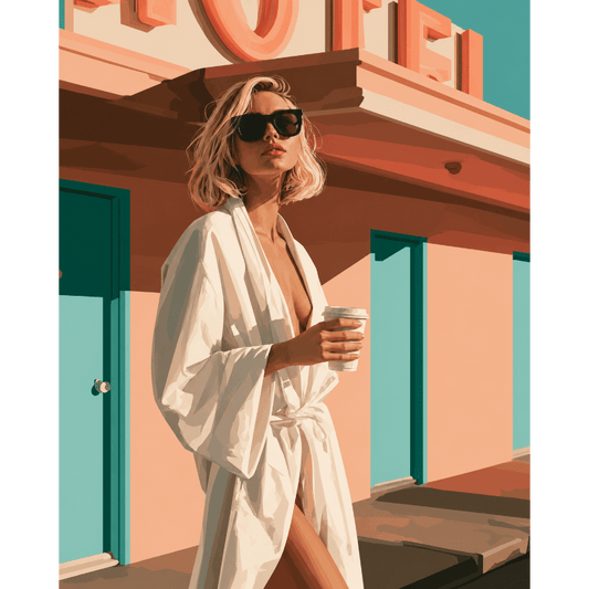 Malen nach Zahlen - Bademantel, Kaffee & Motelsonne
