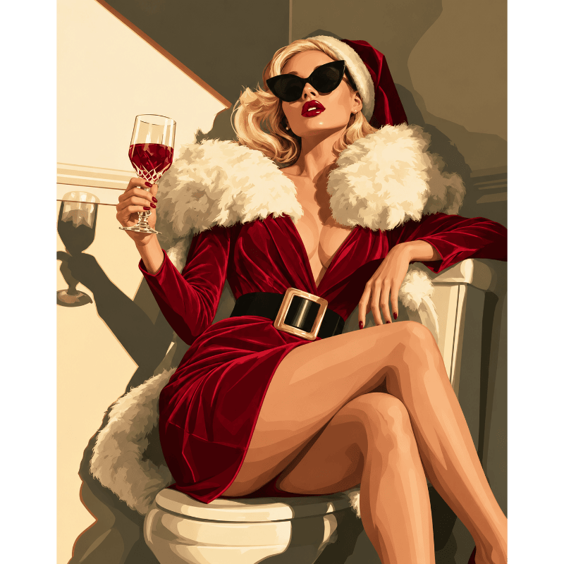 Malen nach Zahlen - Glamour-Weihnachtsfrau mit Rotwein