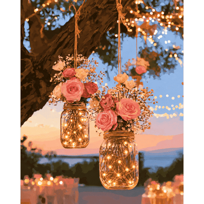 Malen nach Zahlen - Gläser voller Lichterketten-Rosen