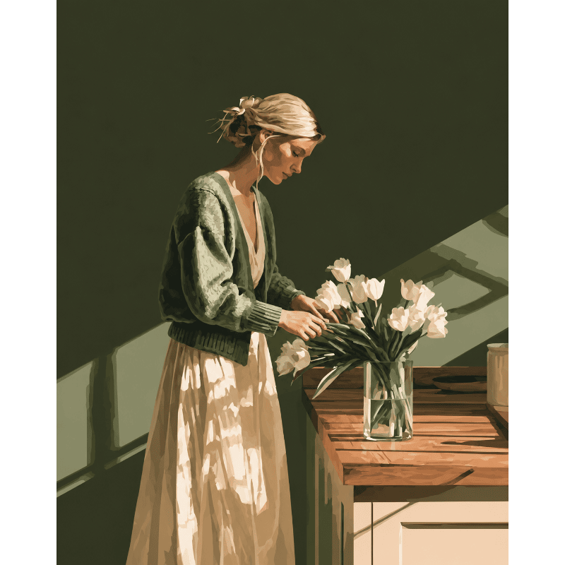 Malen nach Zahlen - Tulpenstiele in der Vase