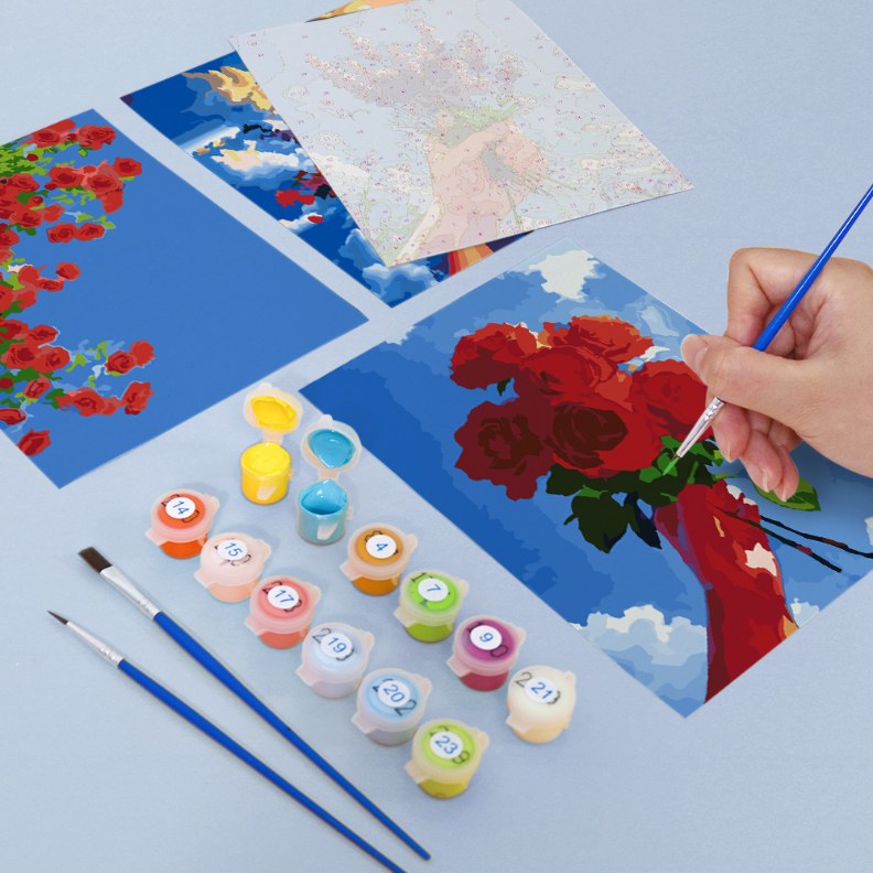 Malen nach Zahlen – 6 Mini-Gemälde | Blumensträuße im Himmel-Set