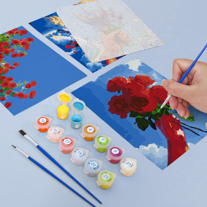 Malen nach Zahlen – 6 Mini-Gemälde | Blumensträuße im Himmel-Set